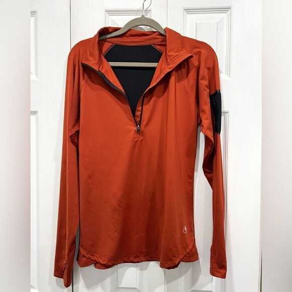 Icyzone Women's orange athletic running track jacket 1/2 zip black mesh back - Picture 8 of 14